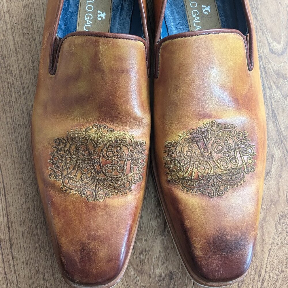 Angelo Galasso Handmade Embroidered Loafers, size 42 1/2